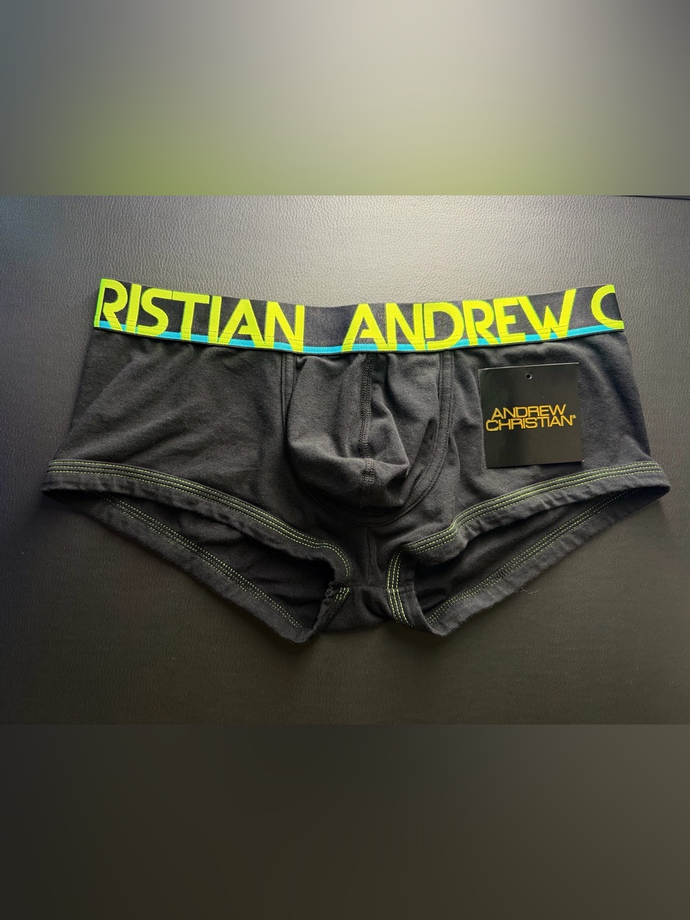 Andrew Christian Trunks with Show-it Pouch Medium Black and Neon